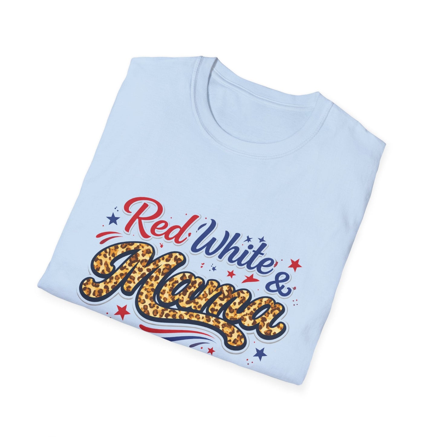 Red White & Mama Leopard Patriotic T-Shirt — Retro Mom Tee for Mother's Day & 4th of July