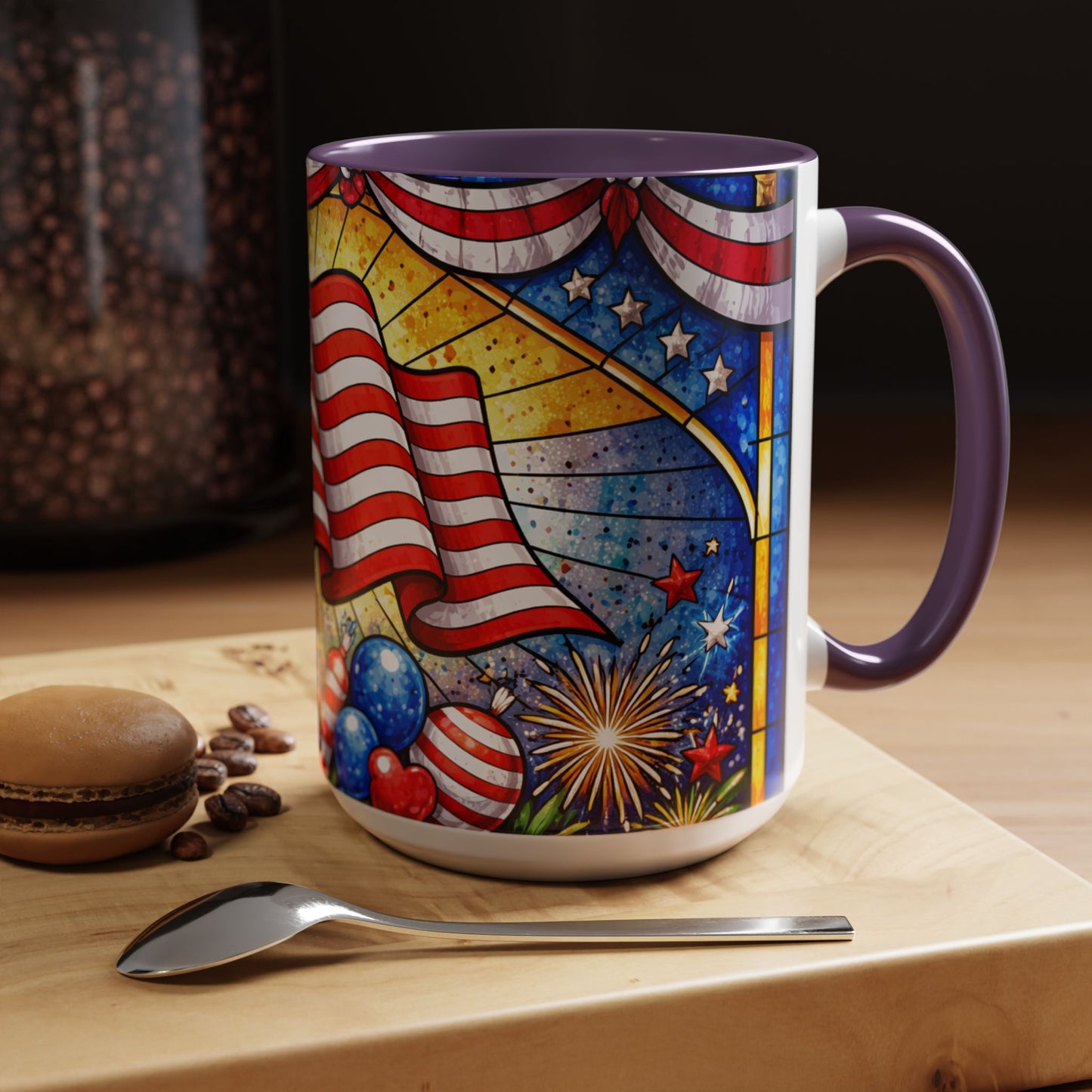 Patriotic Accent Coffee Mug — American Flag & Fireworks 15oz