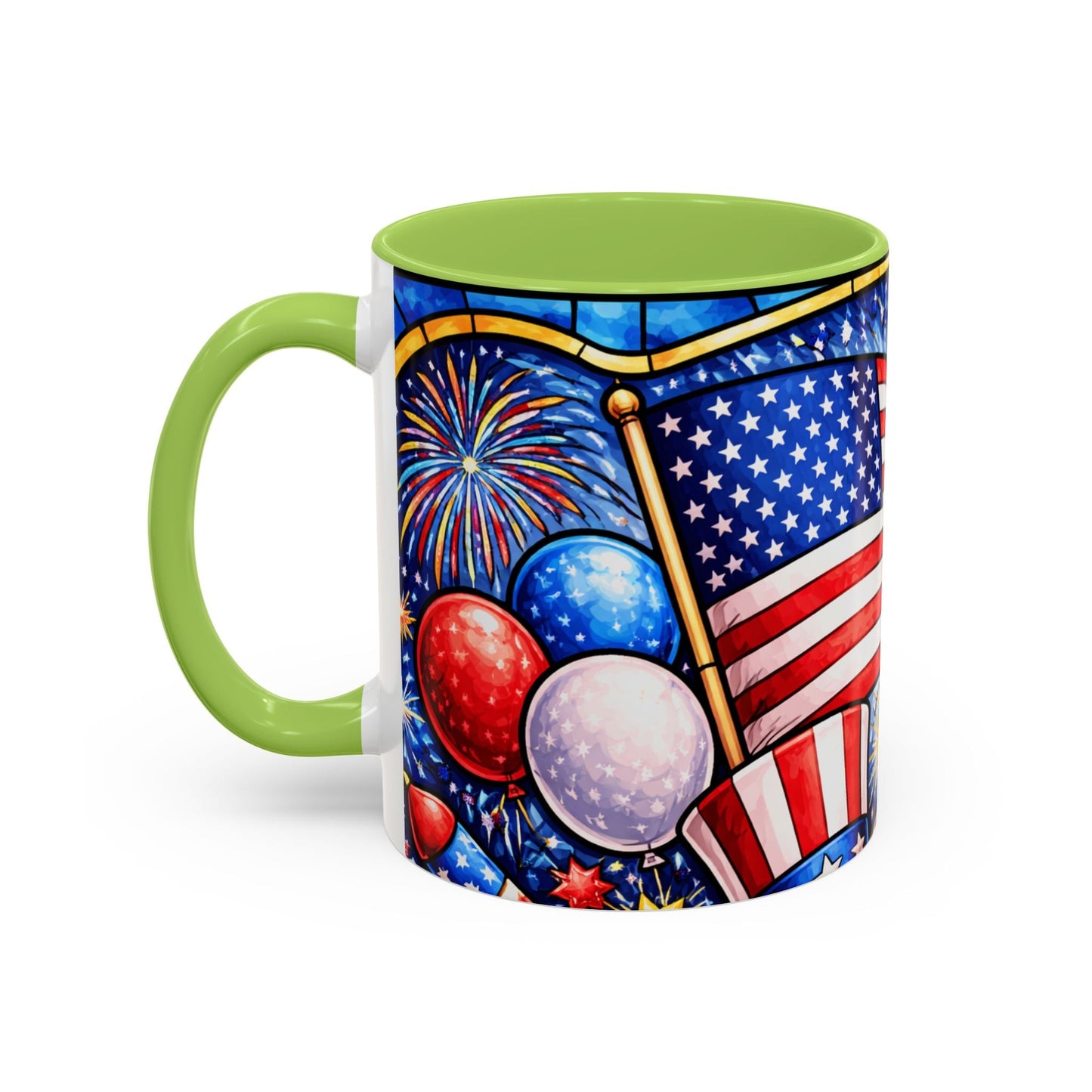 Patriotic American Flag Coffee Mug – 11/15oz Accent Mug with Fireworks & USA Design