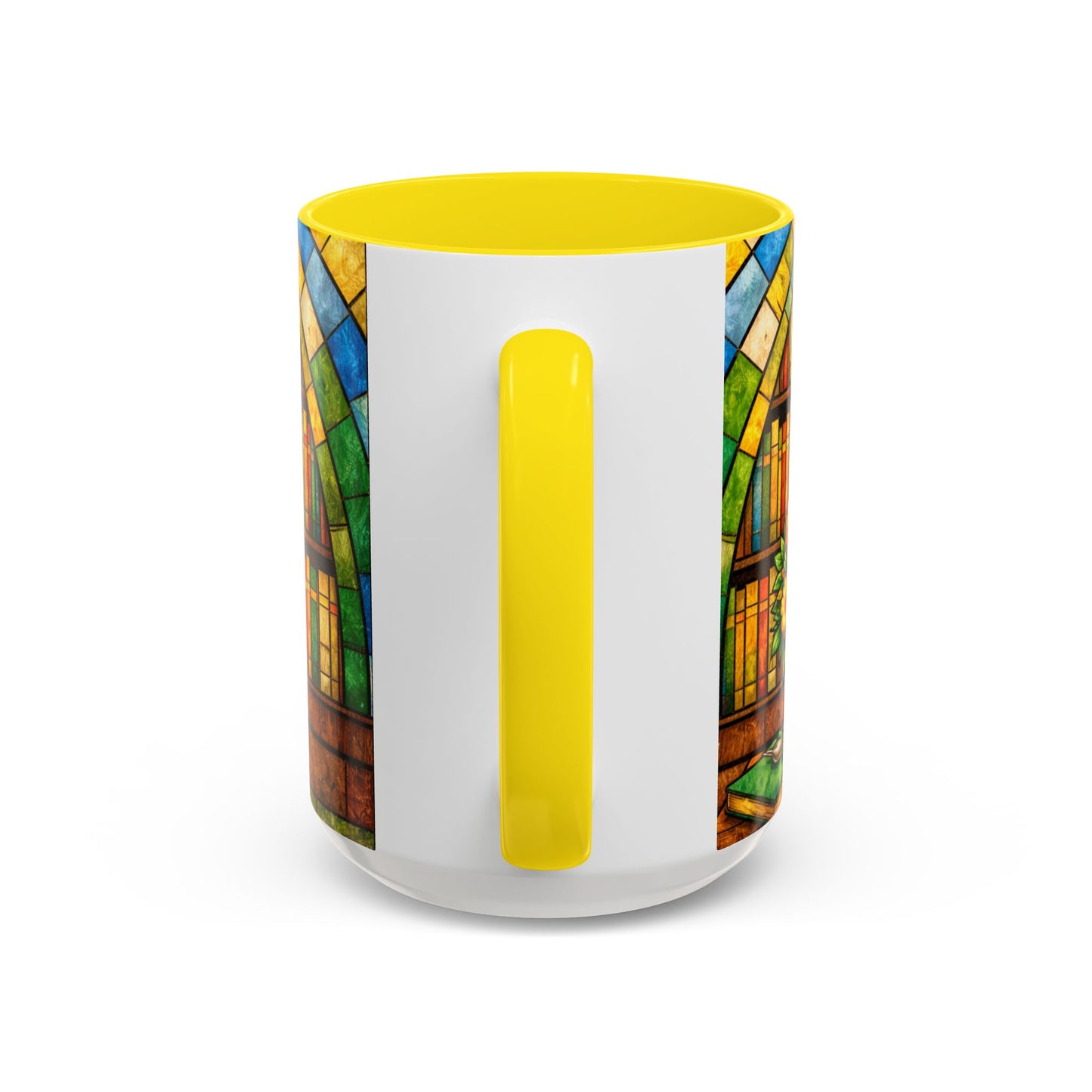 Booklover Coffee Mug – Stained Glass Library Accent Ceramic Mug