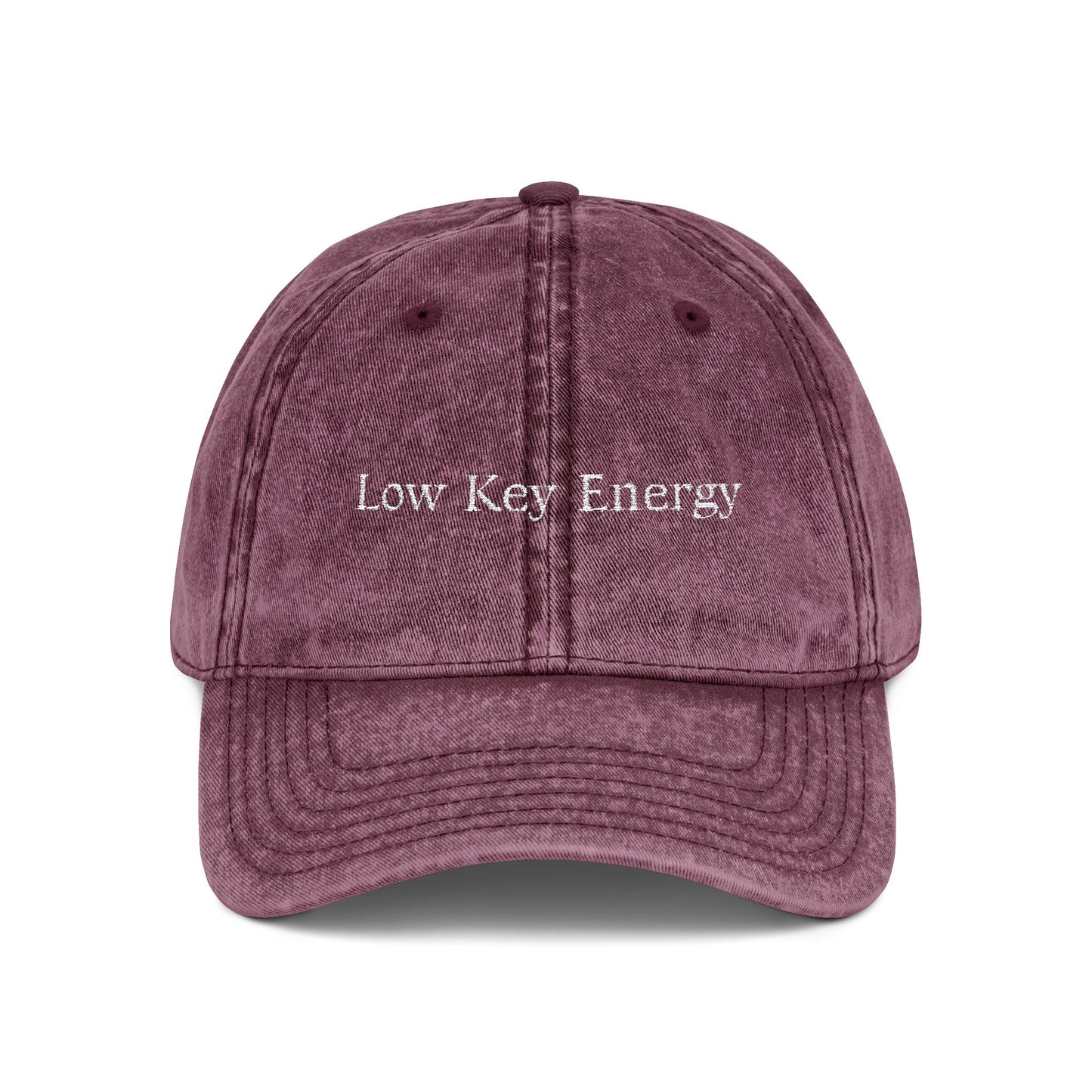 Low Key Energy Embroidered Vintage Cap — Washed Cotton Dad Hat