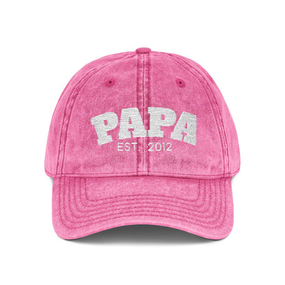 Papa Est. 2012 Vintage Embroidered Baseball Cap | Retro Distressed Dad Hat Gift