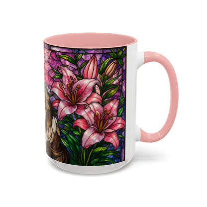 Ragdoll Cat Stained Glass Mug 15oz — Floral Lily Accent Coffee Cup Gift