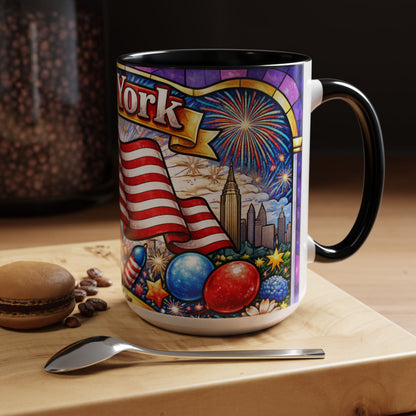 New York USA Accent Coffee Mug 15oz — Patriotic NYC Souvenir Gift Mug