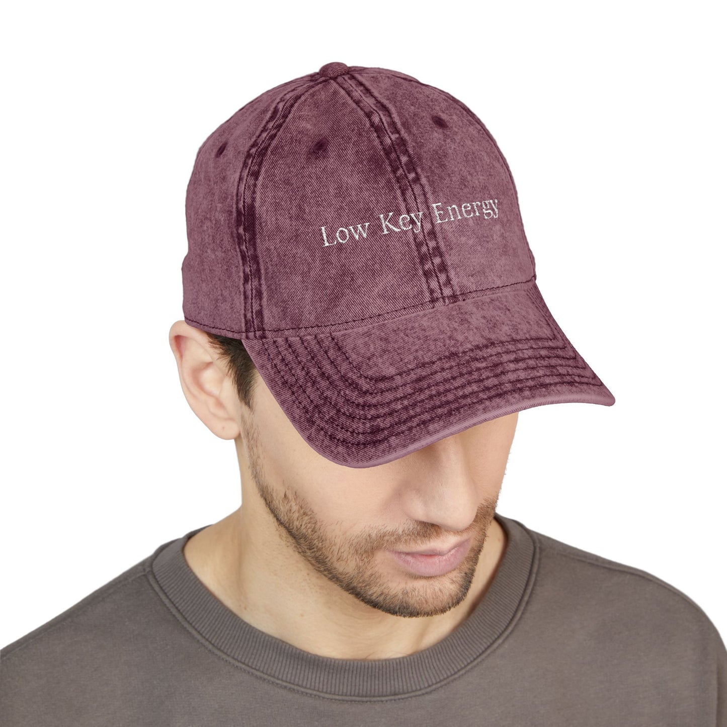 Low Key Energy Embroidered Vintage Cap — Washed Cotton Dad Hat
