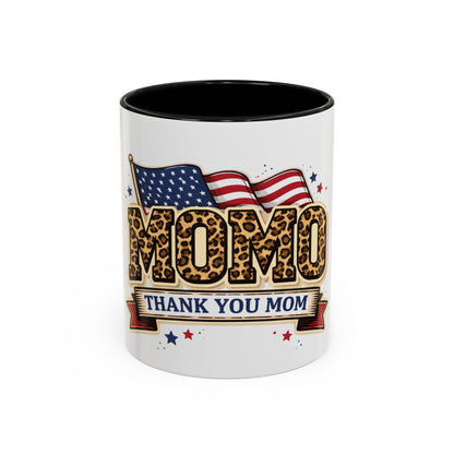 Leopard Print Thank You Mom Accent Coffee Mug — Patriotic American Flag Gift (11 oz)
