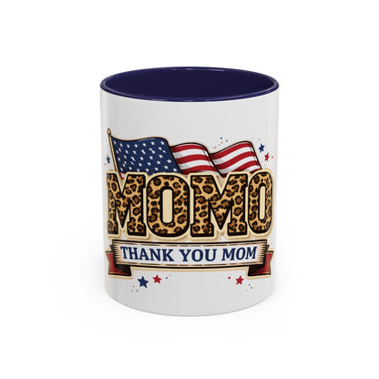 Leopard Print Thank You Mom Accent Coffee Mug — Patriotic American Flag Gift (11 oz)