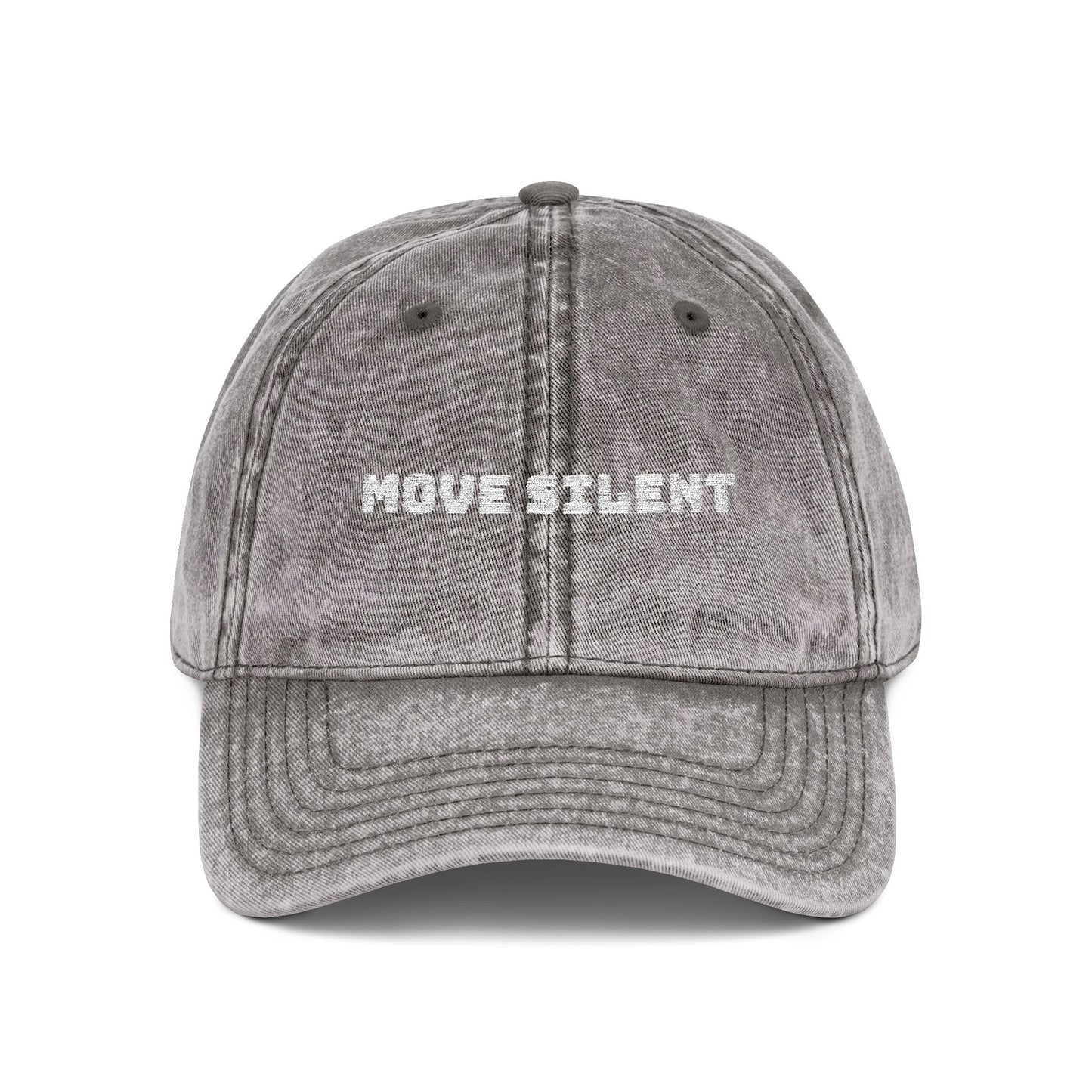 Vintage Embroidered Cap — "Move Silently" Distressed Red Dad Hat