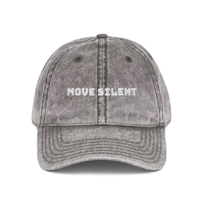 Vintage Embroidered Cap — "Move Silently" Distressed Red Dad Hat