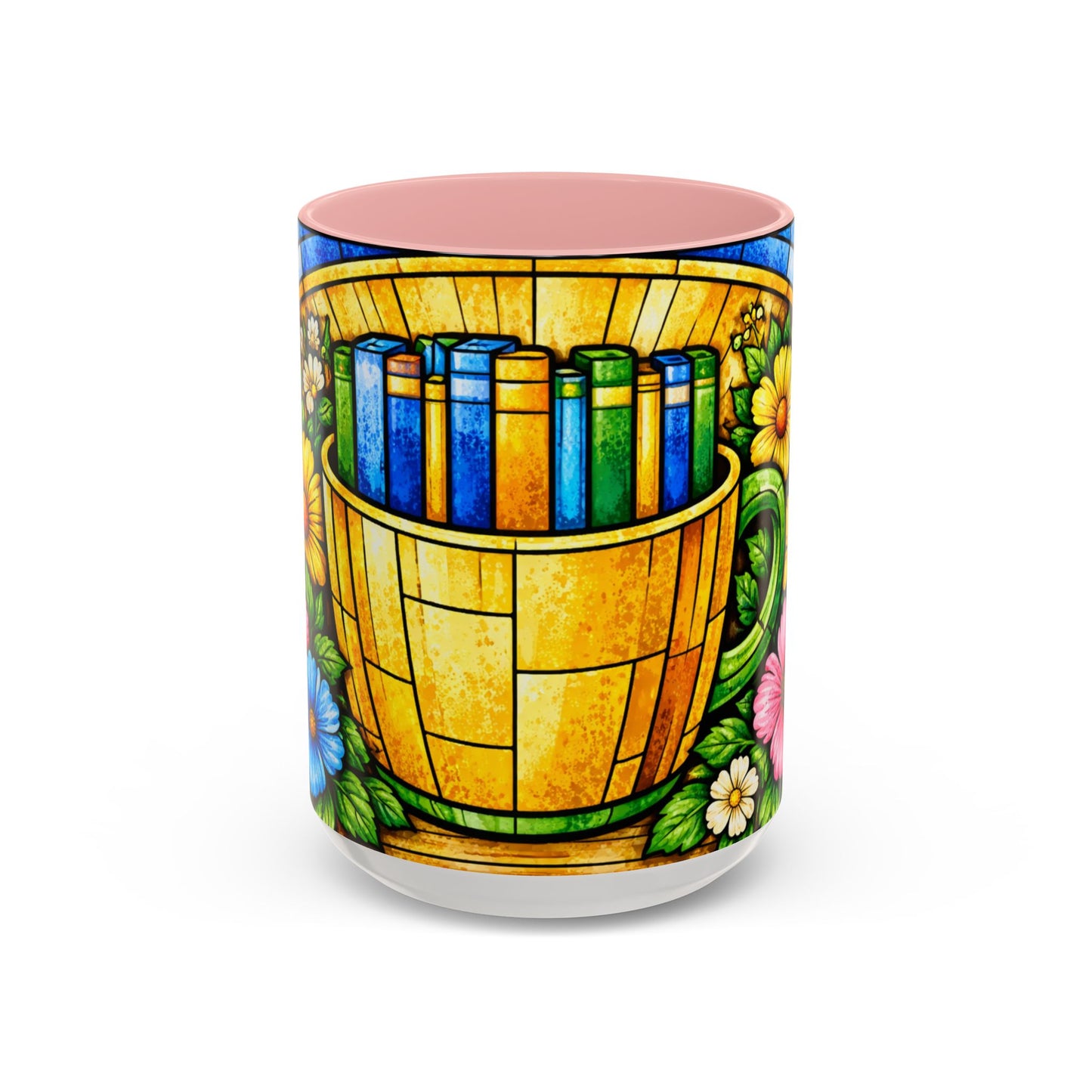 Stained Glass Garden Mug — Colorful Floral Book Basket Coffee Mug