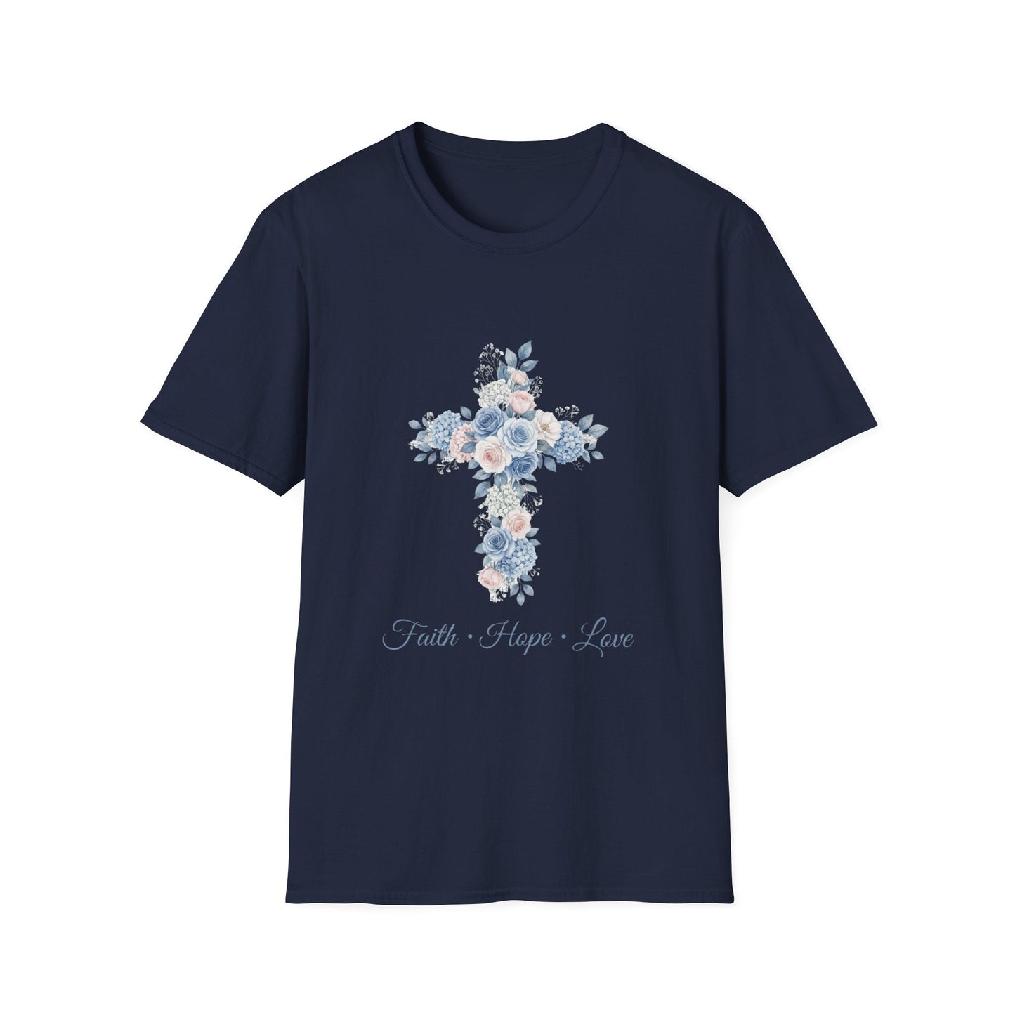 Floral Cross T-Shirt — "Faith • Hope • Love" Christian Graphic Tee