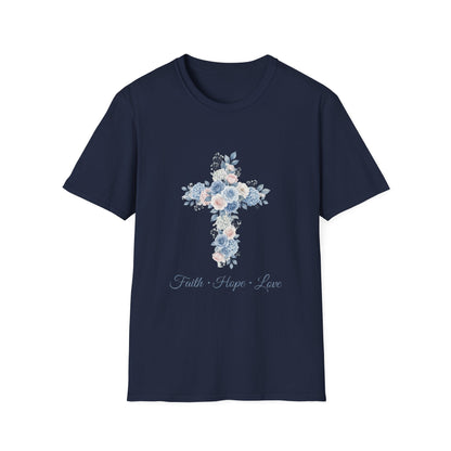 Floral Cross T-Shirt — "Faith • Hope • Love" Christian Graphic Tee