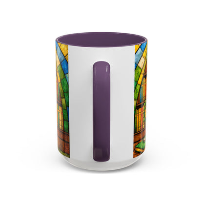 Booklover Coffee Mug – Stained Glass Library Accent Ceramic Mug