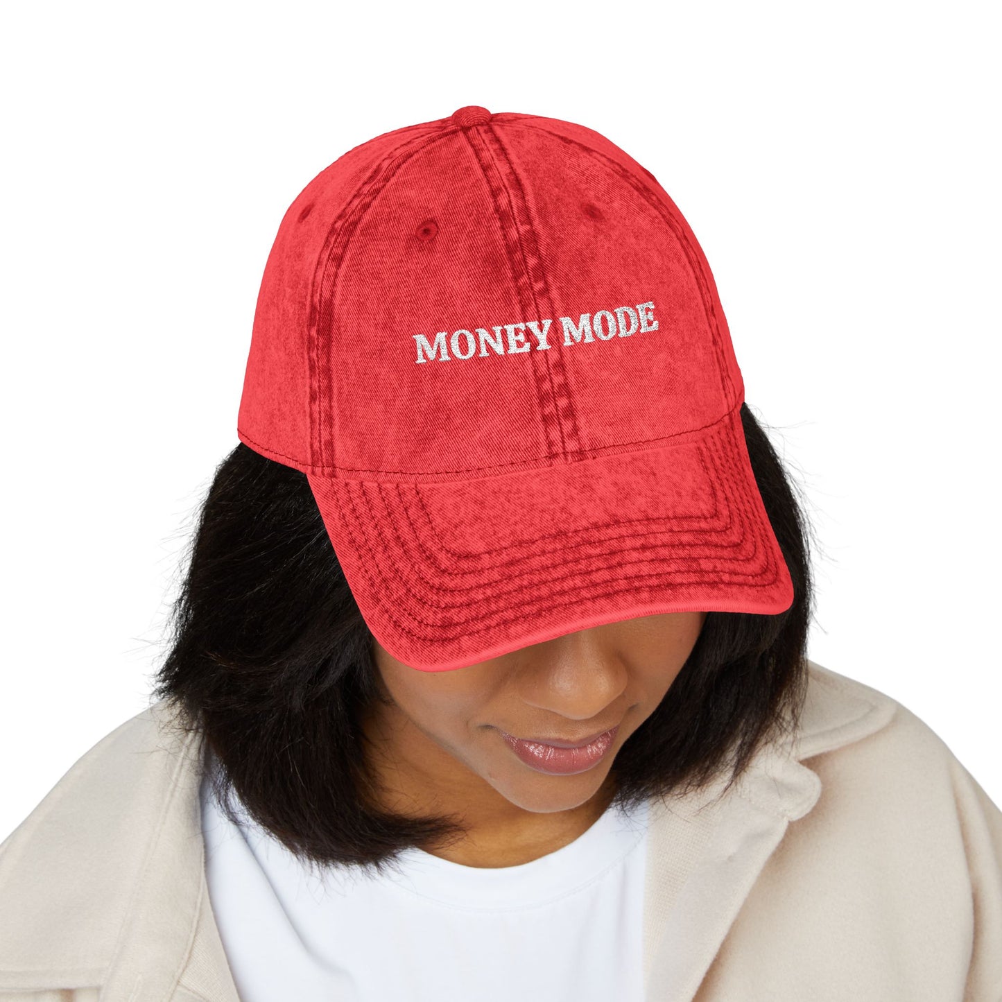 Money Mode Vintage Embroidered Cap — Washed Red Dad Hat