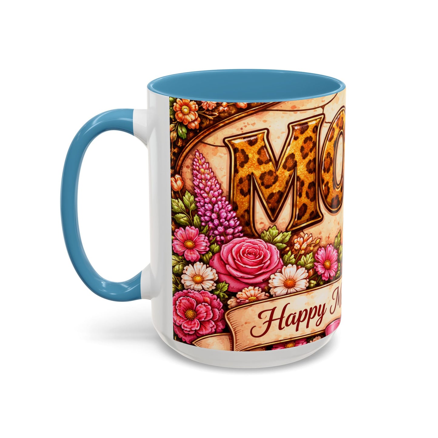 Mom Floral Accent Coffee Mug 15oz — Mother's Day Leopard Print Gift Mug