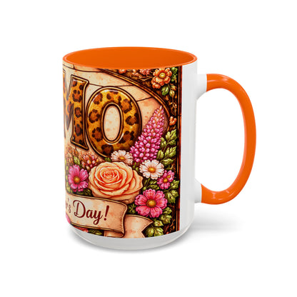 Mom Floral Accent Coffee Mug 15oz — Mother's Day Leopard Print Gift Mug