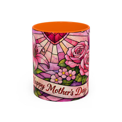 Mother's Day Floral Coffee Mug — Stained-Glass Rose Design, Unique Mom Gift (11 oz)