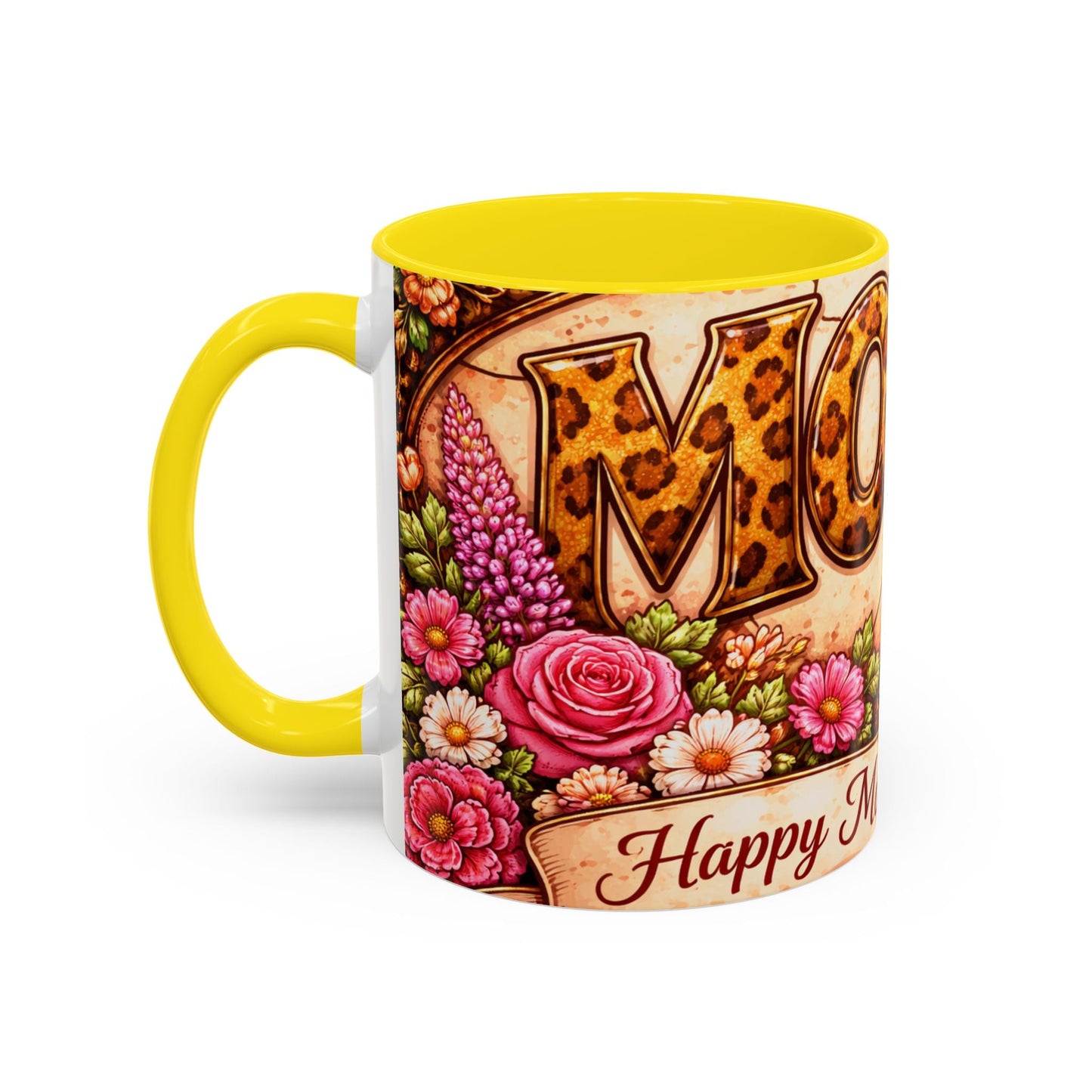 Mother's Day Coffee Mug – Floral Leopard 'MOM' Print Accent Mug (11  oz)