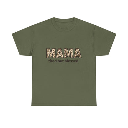 Tired But Blessed Mama Leopard Tee – Mother's Day Gift