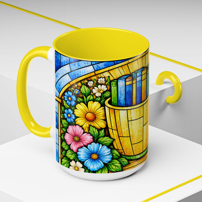 Stained Glass Garden Mug — Colorful Floral Book Basket Coffee Mug