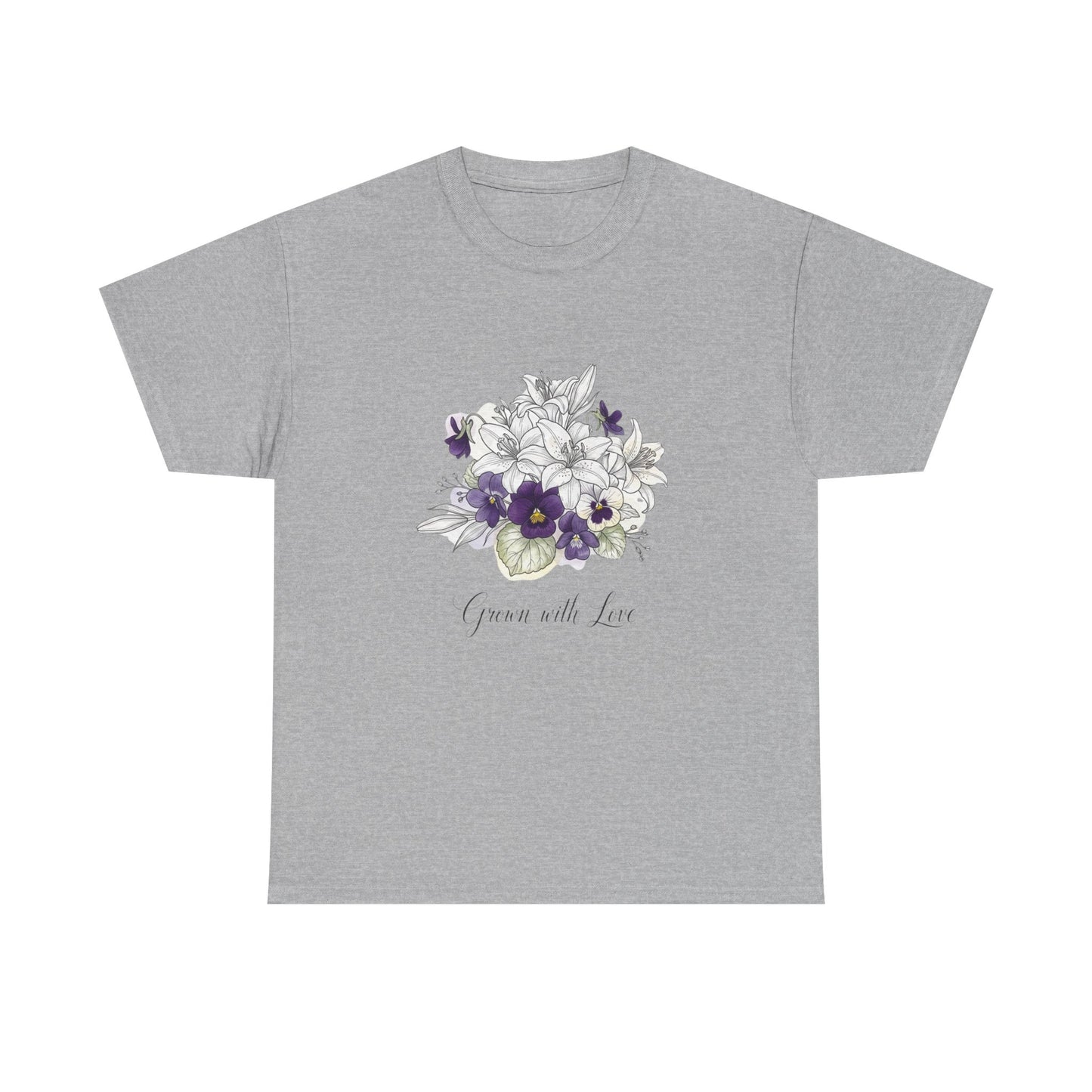 Floral 'Grow with Love' Tee — Botanical Pansy Bouquet T-Shirt