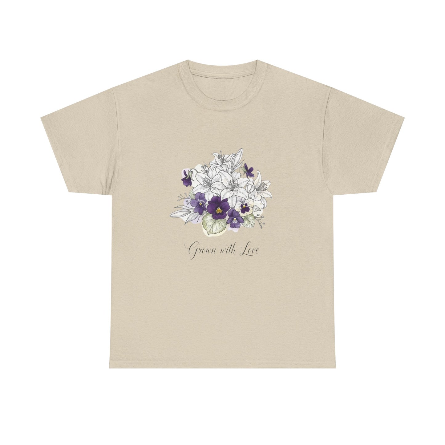 Floral 'Grow with Love' Tee — Botanical Pansy Bouquet T-Shirt