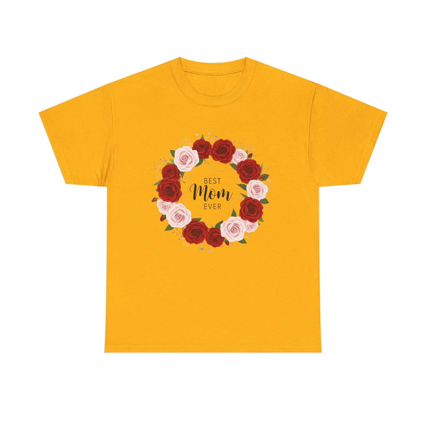 Mom Floral Wreath T-Shirt Best Mom Ever Mother's Day Gift Women Cotton Tee