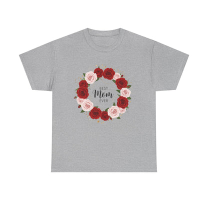 Mom Floral Wreath T-Shirt Best Mom Ever Mother's Day Gift Women Cotton Tee