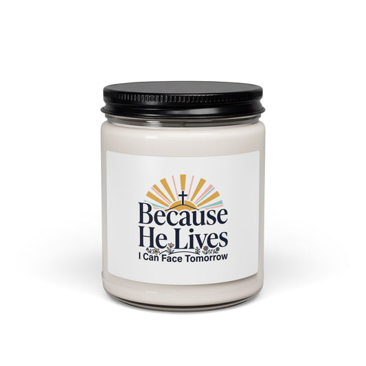 Because He Lives Soy Candle, Christian Easter | Resurrection, Scripture