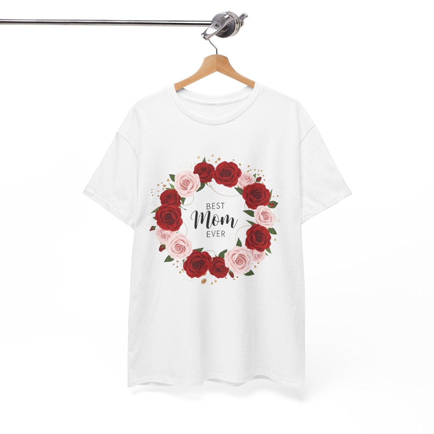 Mom Floral Wreath T-Shirt Best Mom Ever Mother's Day Gift Women Cotton Tee