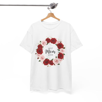 Mom Floral Wreath T-Shirt Best Mom Ever Mother's Day Gift Women Cotton Tee