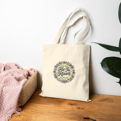 He Is Risen Tote, Christian Easter Canvas Tote | Resurrection, Scripture