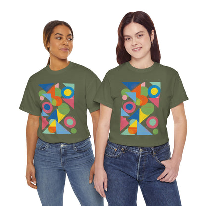 Geometric Color Block Tee — Abstract Shapes Graphic T-Shirt Retro Art