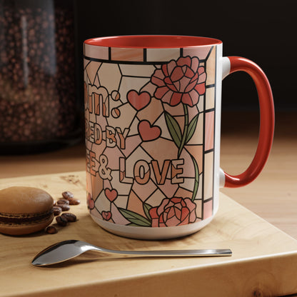 Mother's Day Mom Mug 15oz Powered by Coffee Love Stained Glass Accent Cup Gift