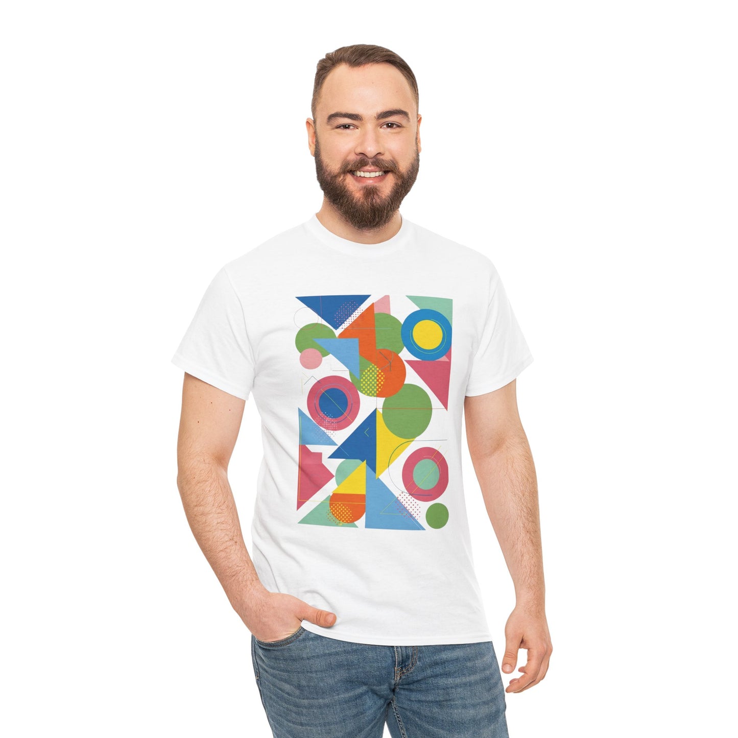 Geometric Color Block Tee — Abstract Shapes Graphic T-Shirt Retro Art