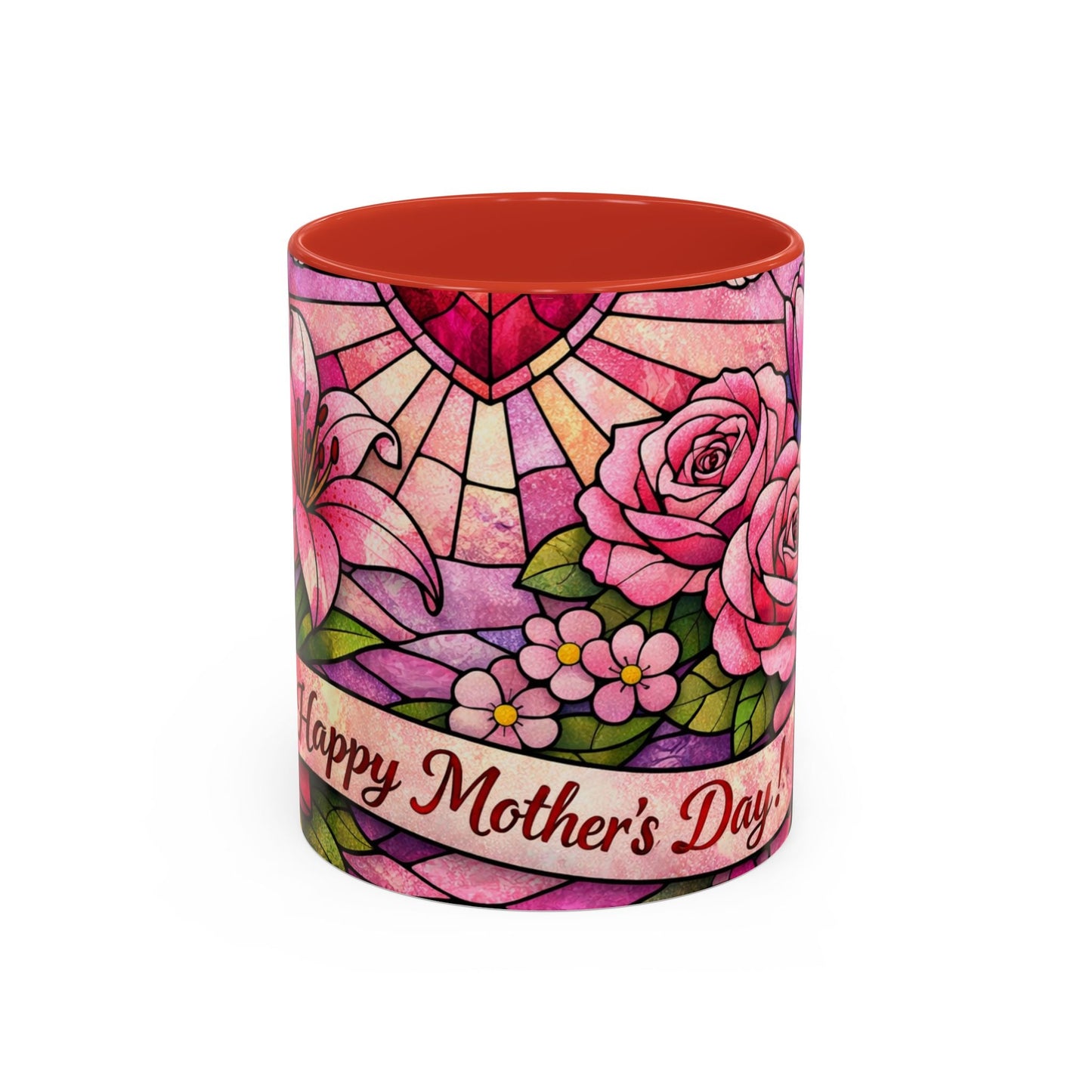 Mother's Day Floral Coffee Mug — Stained-Glass Rose Design, Unique Mom Gift (11 oz)