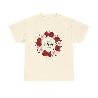 Mom Floral Wreath T-Shirt Best Mom Ever Mother's Day Gift Women Cotton Tee