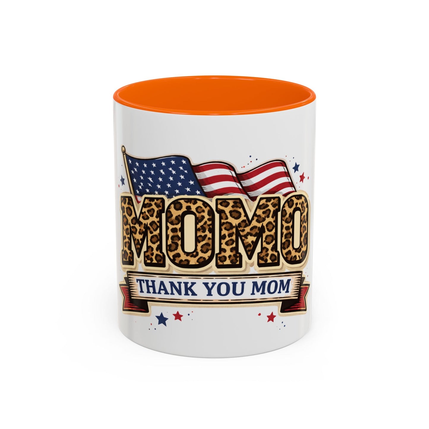Leopard Print Thank You Mom Accent Coffee Mug — Patriotic American Flag Gift (11 oz)