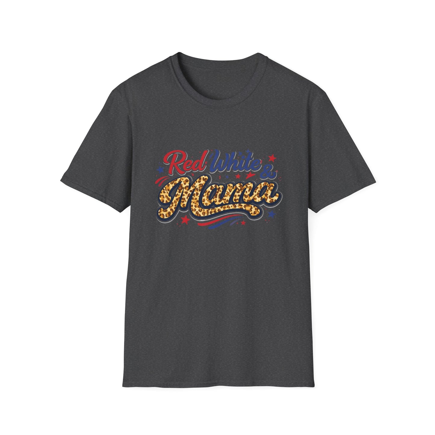 Red White & Mama Leopard Patriotic T-Shirt — Retro Mom Tee for Mother's Day & 4th of July