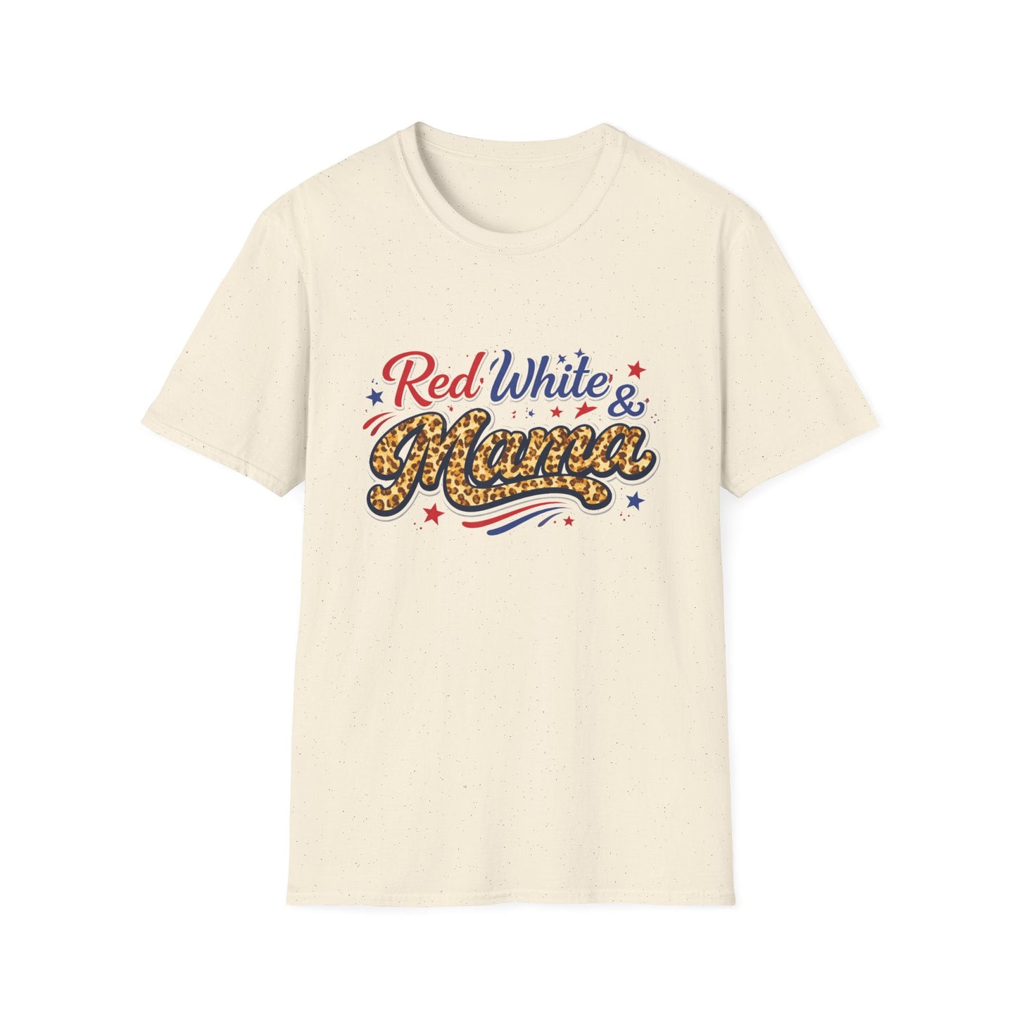 Red White & Mama Leopard Patriotic T-Shirt — Retro Mom Tee for Mother's Day & 4th of July