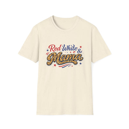 Red White & Mama Leopard Patriotic T-Shirt — Retro Mom Tee for Mother's Day & 4th of July