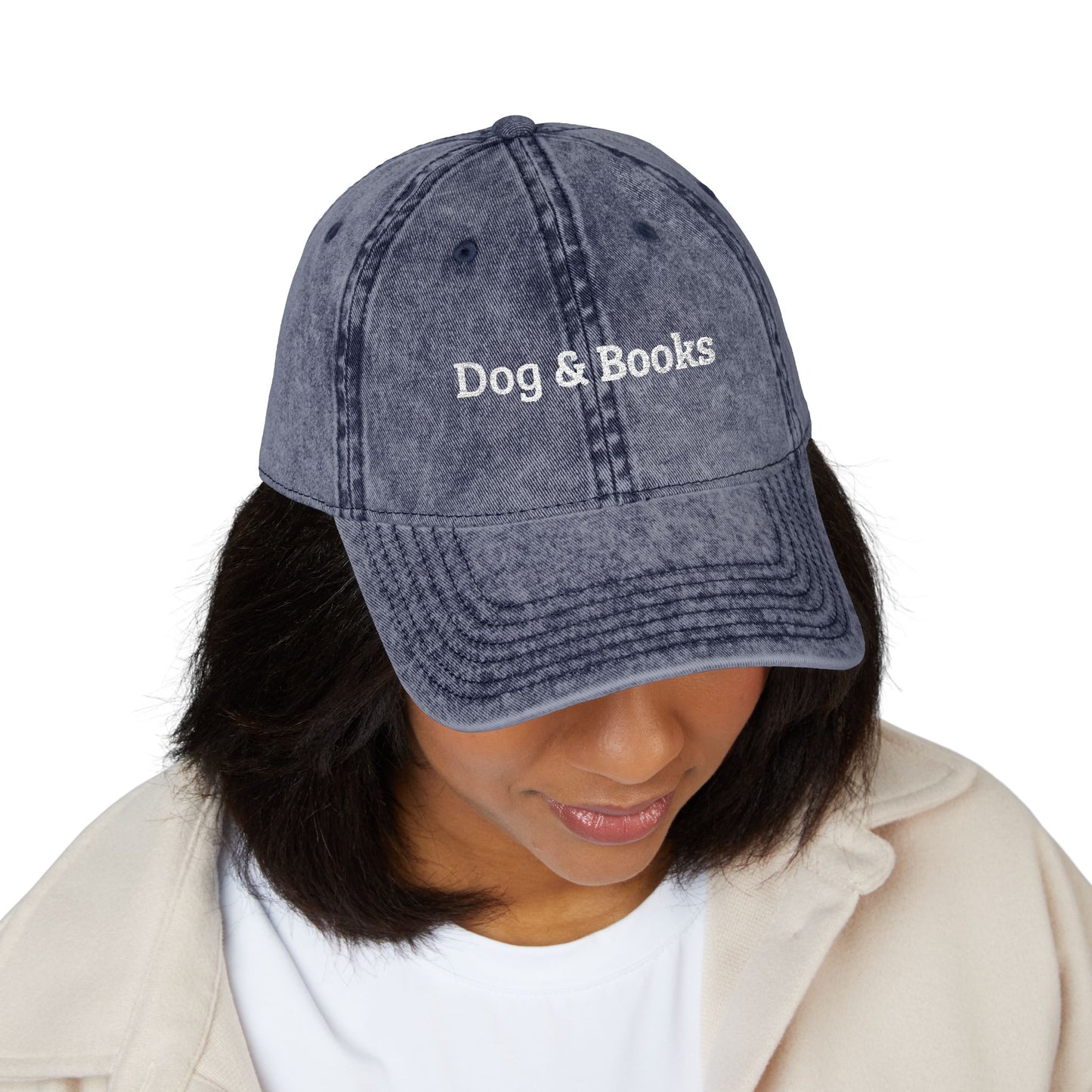 Dog & Books Vintage Embroidered Cap