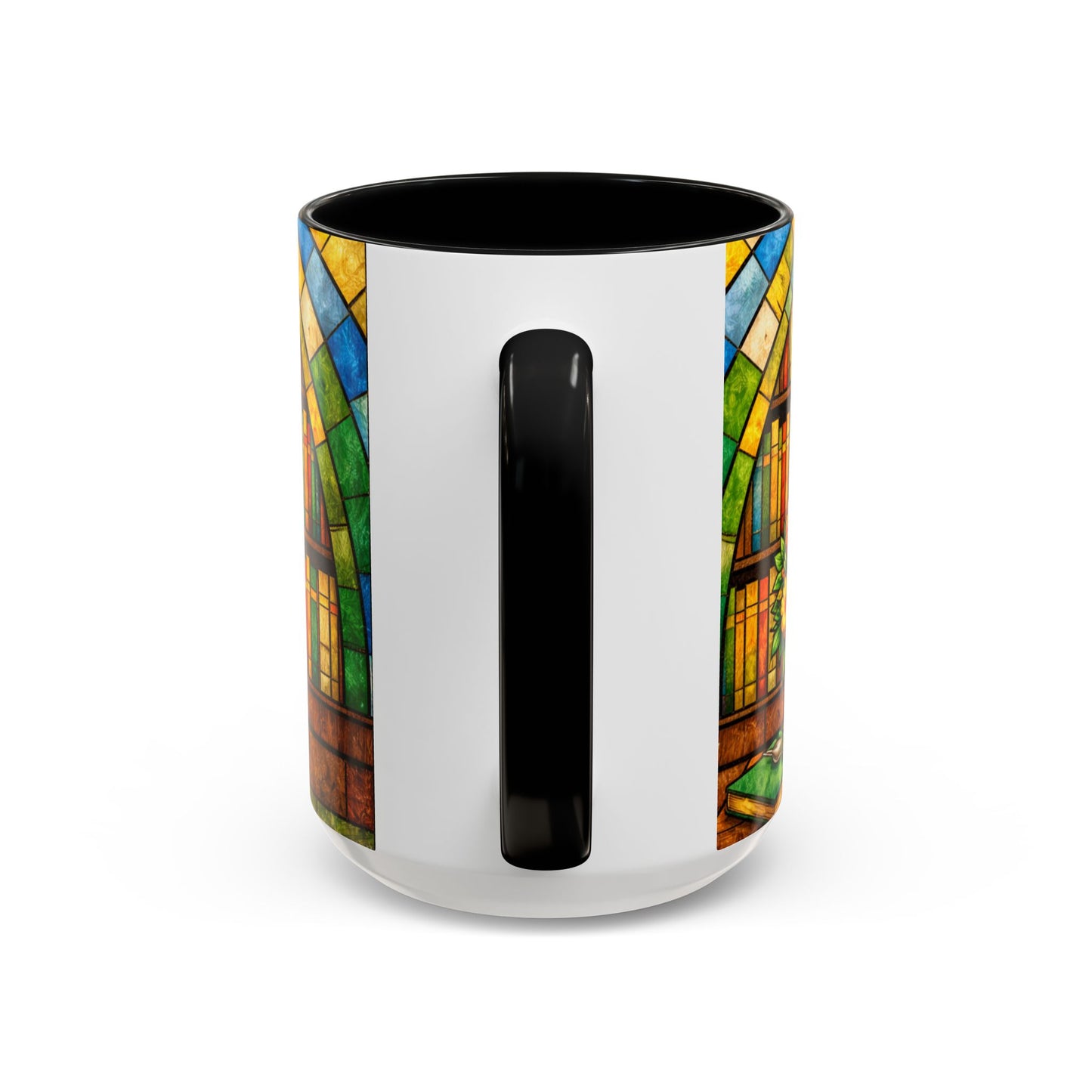 Booklover Coffee Mug – Stained Glass Library Accent Ceramic Mug