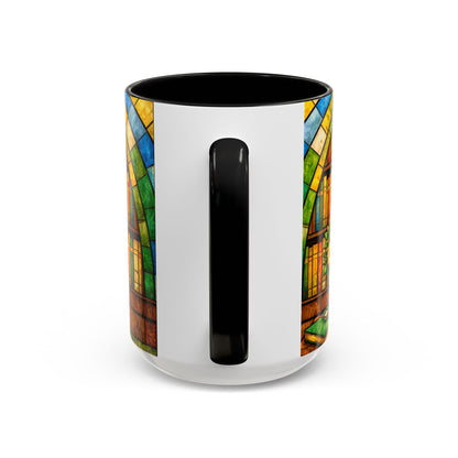 Booklover Coffee Mug – Stained Glass Library Accent Ceramic Mug