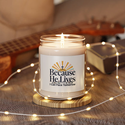 Because He Lives Soy Candle, Christian Easter | Resurrection, Scripture