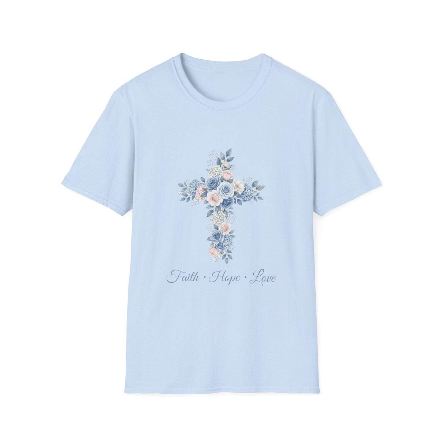 Floral Cross T-Shirt — "Faith • Hope • Love" Christian Graphic Tee