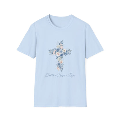 Floral Cross T-Shirt — "Faith • Hope • Love" Christian Graphic Tee