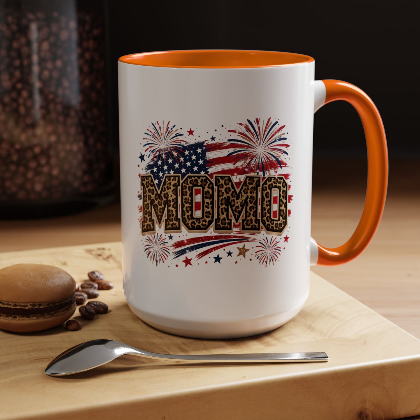Leopard Patriotic Accent Mug 15oz — Fourth of July Mom Coffee Cup USA Gift
