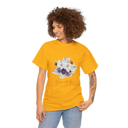 Floral 'Grow with Love' Tee — Botanical Pansy Bouquet T-Shirt