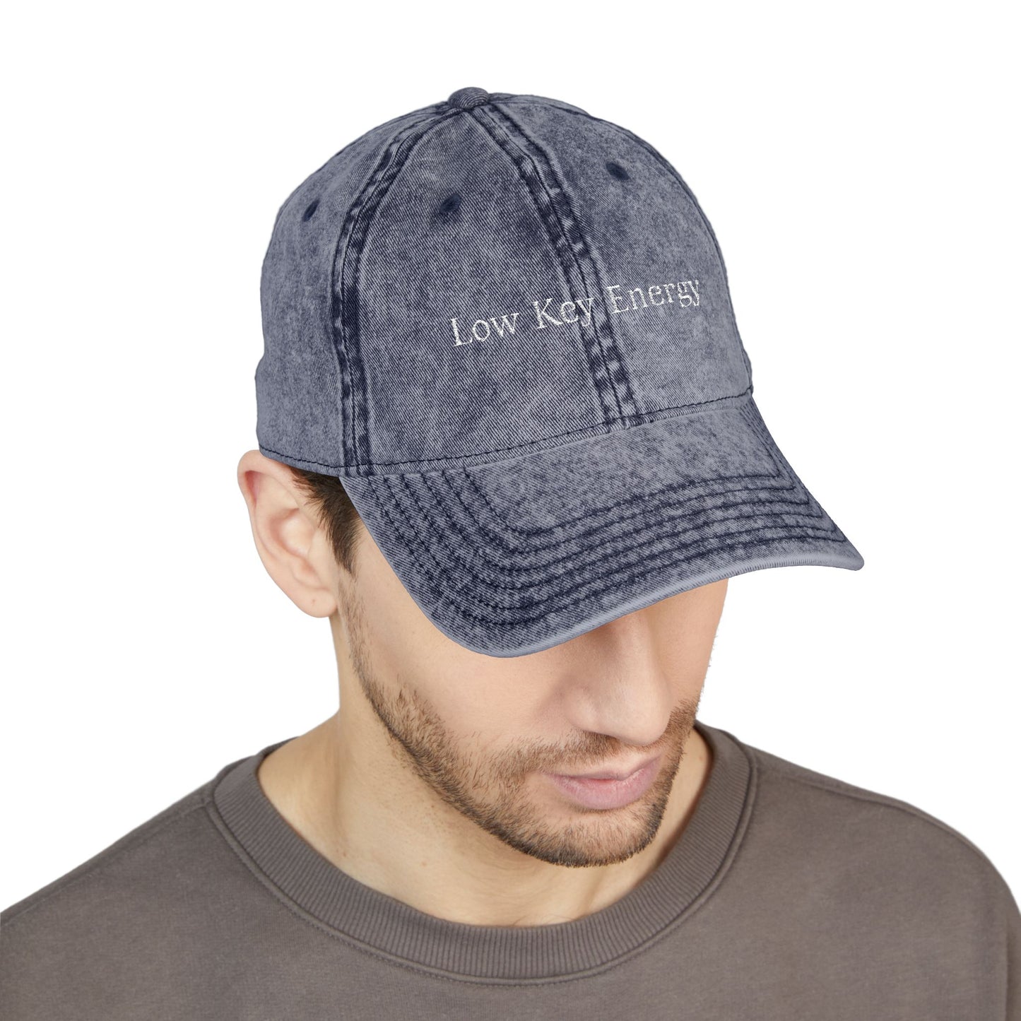 Low Key Energy Embroidered Vintage Cap — Washed Cotton Dad Hat